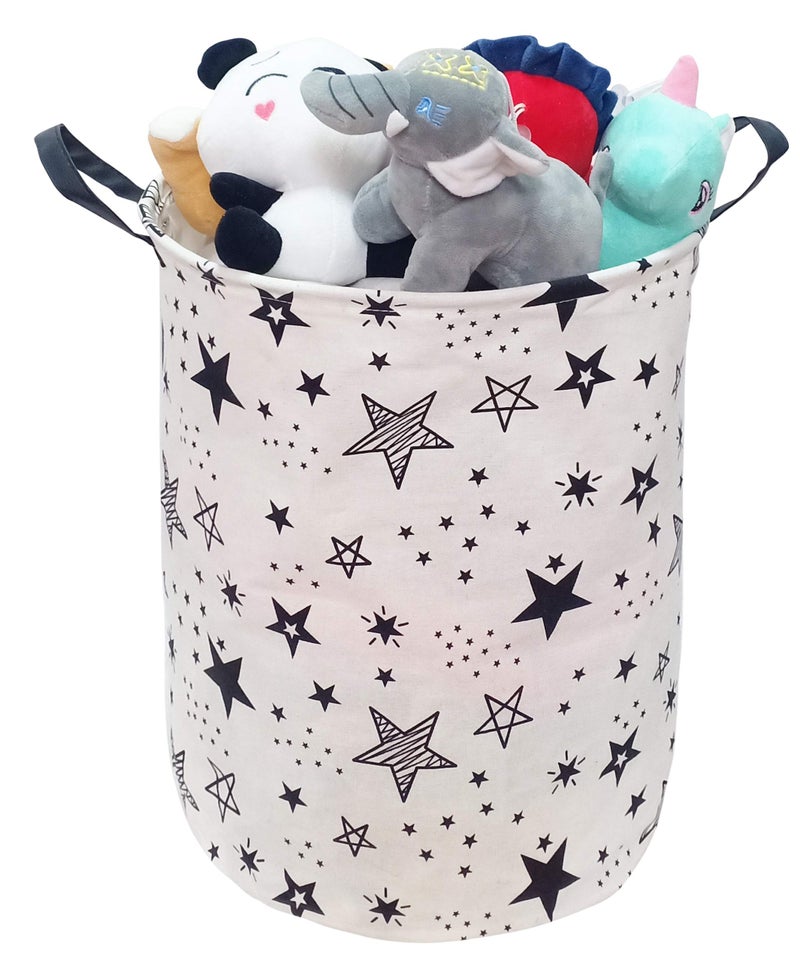 KUNRO Round Laundry Gift Basket Storage Hamper, Clothes Storage Organizer Bins, Shelf Basket with Handles for Room Decor (Black Star) - Image 5